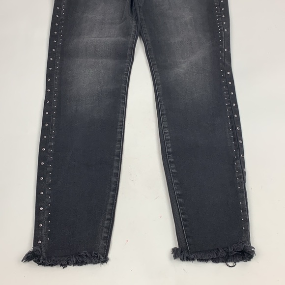 KanCan Faded Black Distressed Side Studs Raw Hem Jeans Sz 11/29 Stretch - Picture 5 of 16